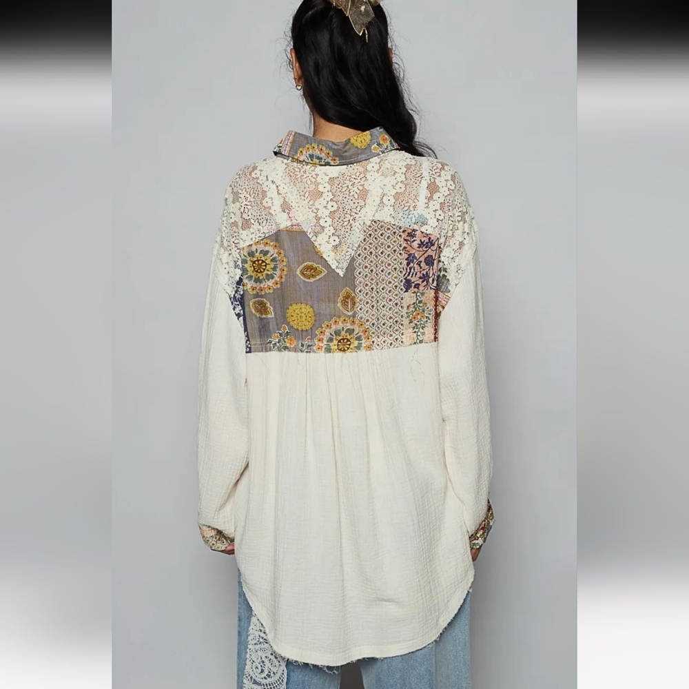 🔒POL Ivory Multi Lace Bohemian Patchwork Lace Blouse - Picture 4 of 4